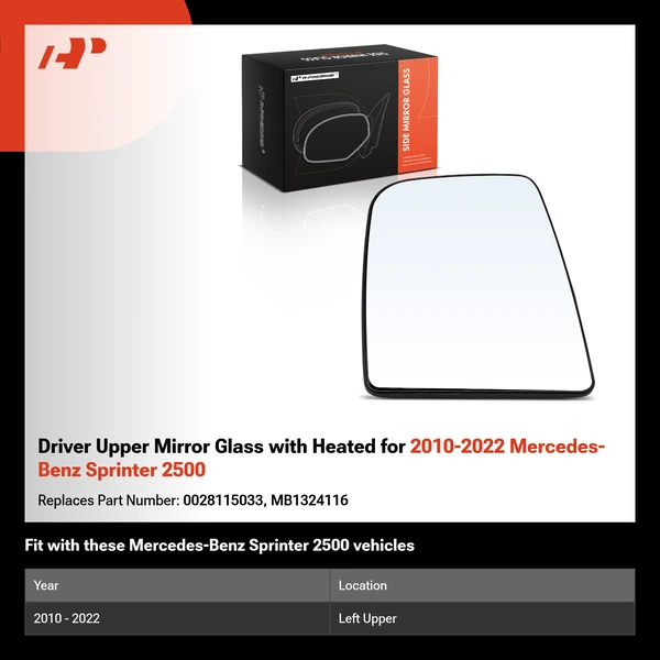 Driver Upper Mirror Glass with Heated for 2010-2022 Mercedes-Benz Sprinter 2500