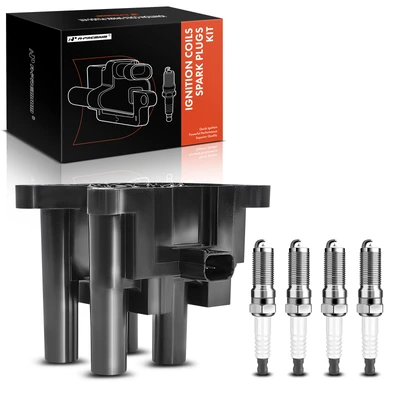1 Pc Black Ignition Coil & 4 Pcs IRIDIUM Spark Plug Kit