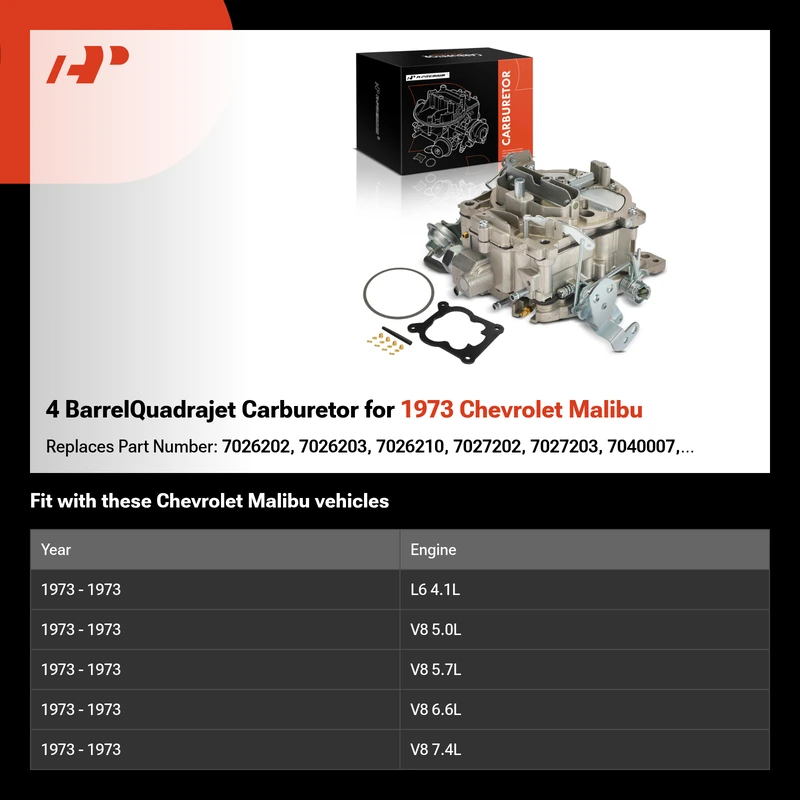 4 BarrelQuadrajet Carburetor for 1973 Chevrolet Malibu