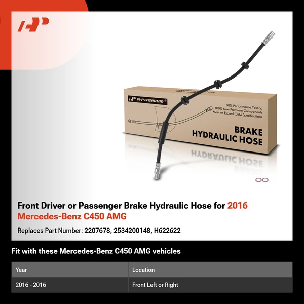 Front Driver or Passenger Brake Hydraulic Hose for 2016 Mercedes-Benz C450 AMG