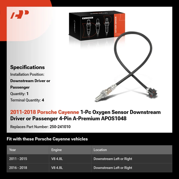 2011-2018 Porsche Cayenne 1-Pc Oxygen Sensor Downstream Driver or Passenger 4-Pin A-Premium APOS1048