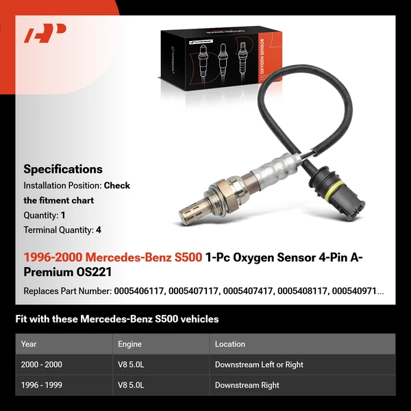 1996-2000 Mercedes-Benz S500 1-Pc Oxygen Sensor 4-Pin A-Premium OS221
