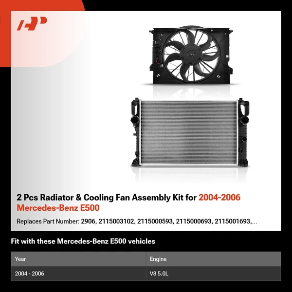 2 Pcs Radiator & Cooling Fan Assembly Kit for 2004-2006 Mercedes-Benz E500