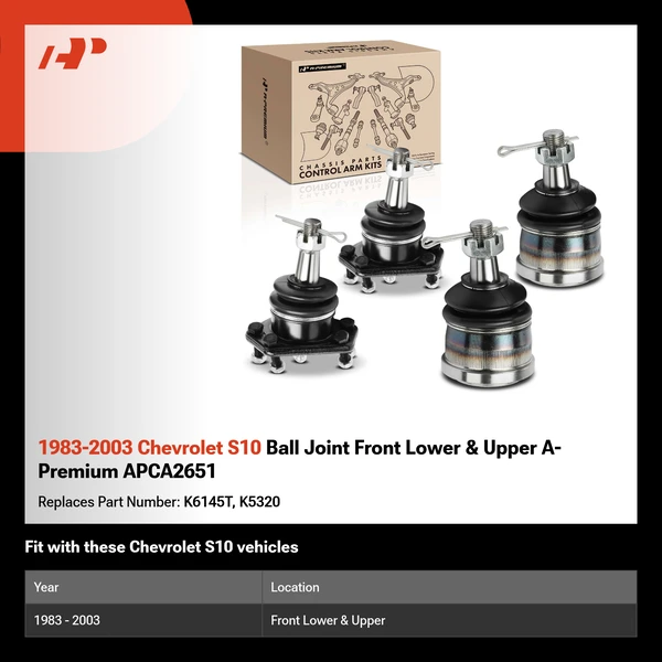 1983-2003 Chevrolet S10 Ball Joint Front Lower & Upper A-Premium APCA2651