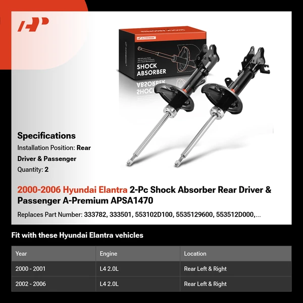 2000-2006 Hyundai Elantra 2-Pc Shock Absorber Rear Driver & Passenger A-Premium APSA1470