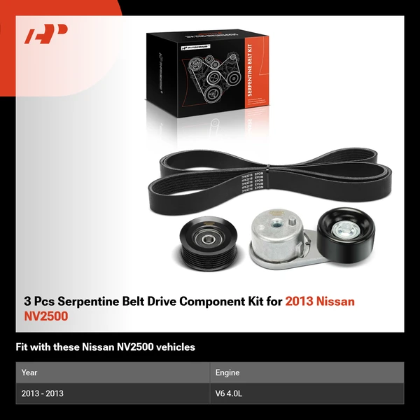 3 Pcs Serpentine Belt Drive Component Kit for 2013 Nissan NV2500