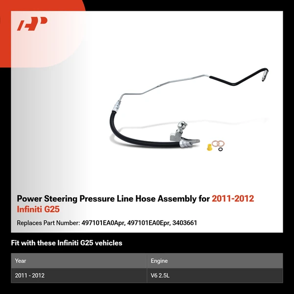 Power Steering Pressure Line Hose Assembly for 2011-2012 Infiniti G25