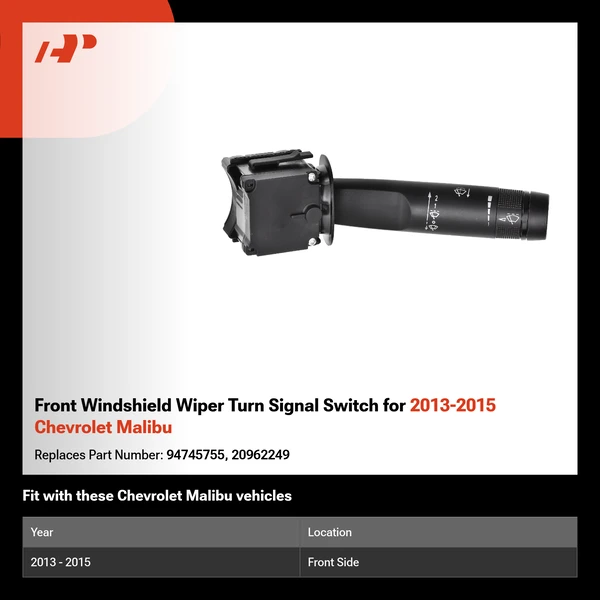 Front Windshield Wiper Turn Signal Switch for 2013-2015 Chevrolet Malibu