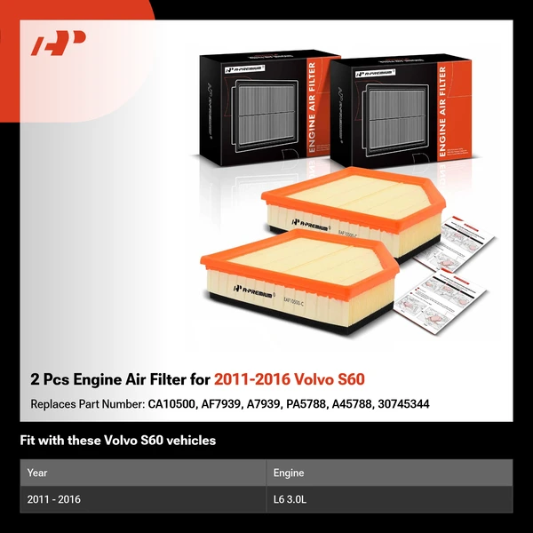 2 Pcs Engine Air Filter for 2011-2016 Volvo S60