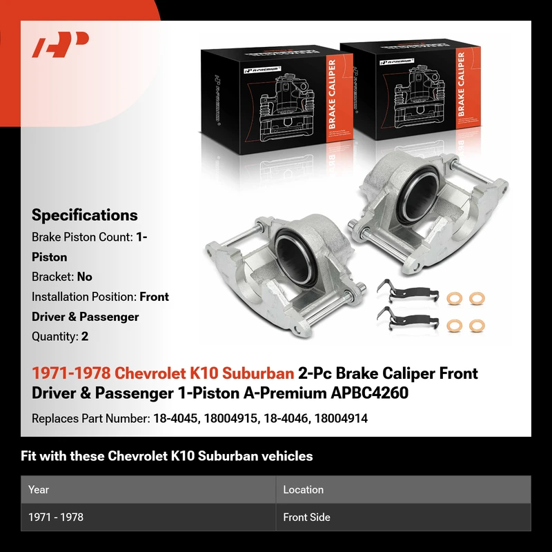 1971-1978 Chevrolet K10 Suburban 2-Pc Brake Caliper Front Driver & Passenger 1-Piston A-Premium APBC4260