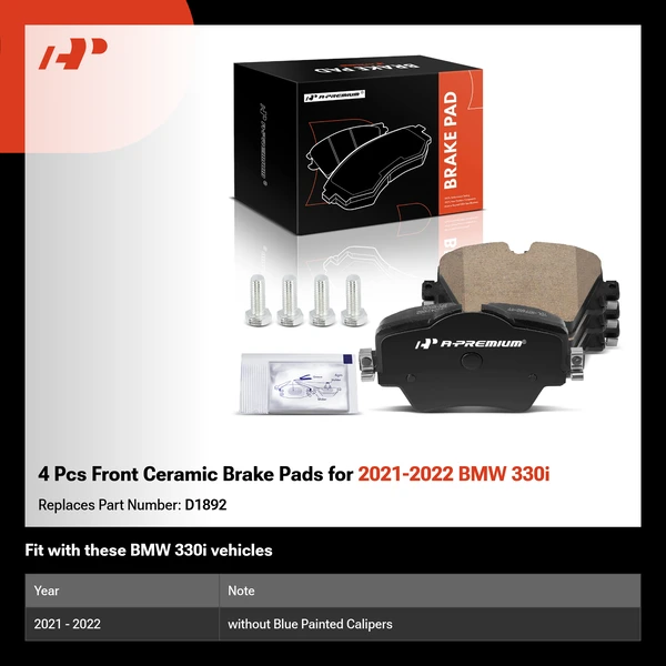 4 Pcs Front Ceramic Brake Pads for 2021-2022 BMW 330i
