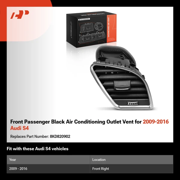 Front Passenger Black Air Conditioning Outlet Vent for 2009-2016 Audi S4