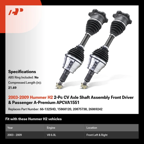 2003-2009 Hummer H2 2-Pc CV Axle Shaft Assembly Front Driver & Passenger A-Premium APCVA1551