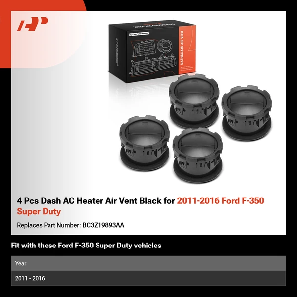 4 Pcs Dash AC Heater Air Vent Black for 2011-2016 Ford F-350 Super Duty