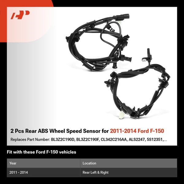 2 Pcs Rear ABS Wheel Speed Sensor for 2011-2014 Ford F-150