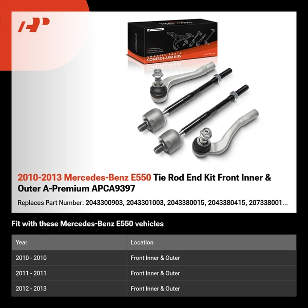 2010-2013 Mercedes-Benz E550 Tie Rod End Kit Front Inner & Outer A-Premium APCA9397