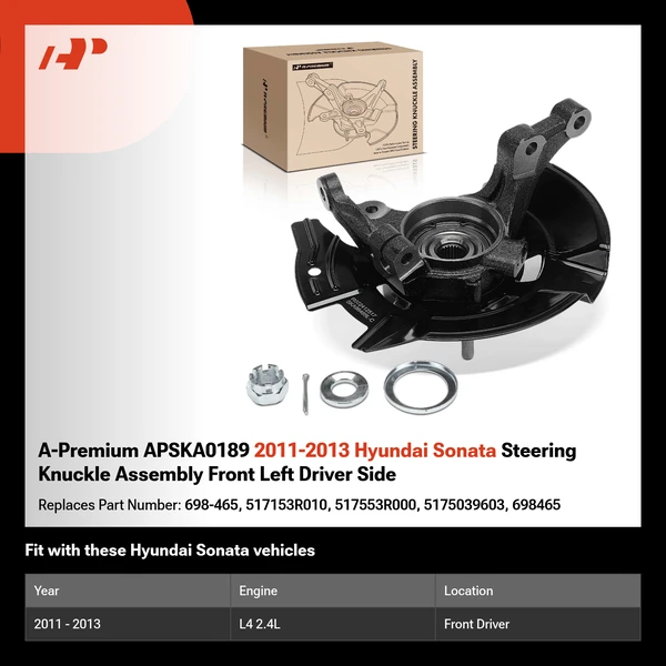 A-Premium APSKA0189 2011-2013 Hyundai Sonata Steering Knuckle Assembly Front Left Driver Side
