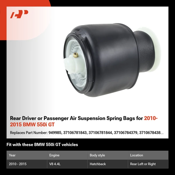 Rear Driver or Passenger Air Suspension Spring Bags for 2010-2015 BMW 550i GT