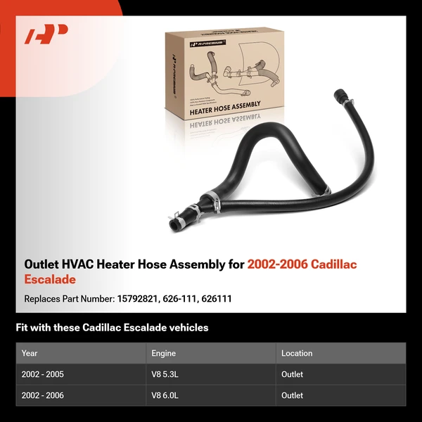 Outlet HVAC Heater Hose Assembly for 2002-2006 Cadillac Escalade