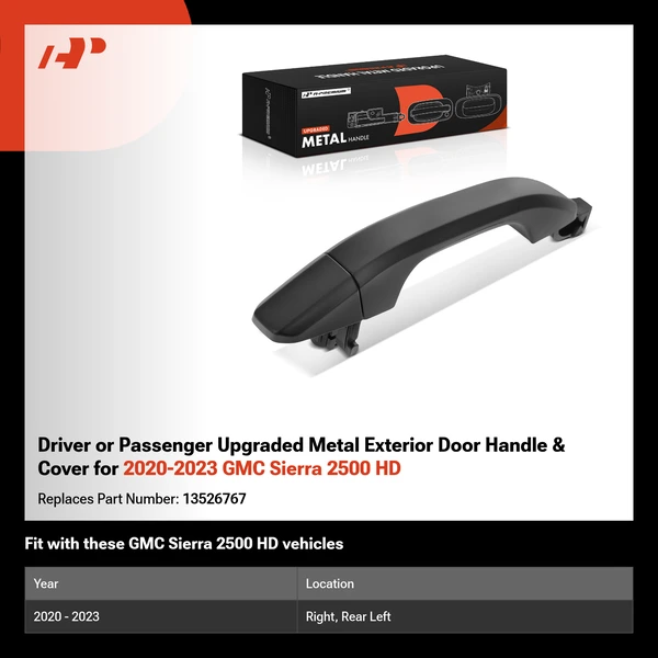 Driver or Passenger Upgraded Metal Exterior Door Handle & Cover for 2020-2023 GMC Sierra 2500 HD