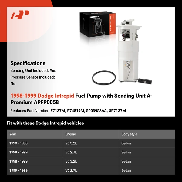 1998-1999 Dodge Intrepid Fuel Pump with Sending Unit A-Premium APFP0058