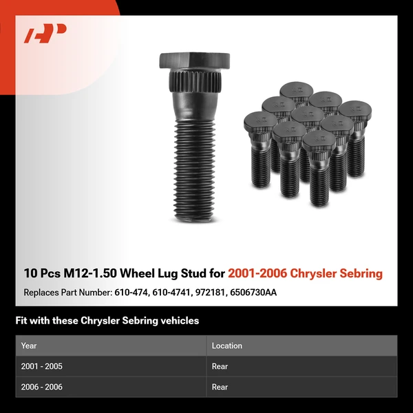 10 Pcs M12-1.50 Wheel Lug Stud for 2001-2006 Chrysler Sebring