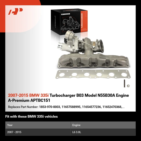 2007-2015 BMW 335i Turbocharger B03 Model N55B30A Engine A-Premium APTBC151