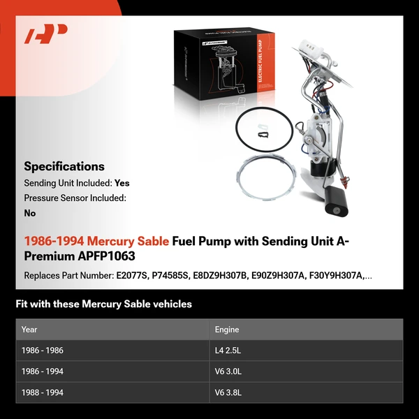 1986-1994 Mercury Sable Fuel Pump with Sending Unit A-Premium APFP1063