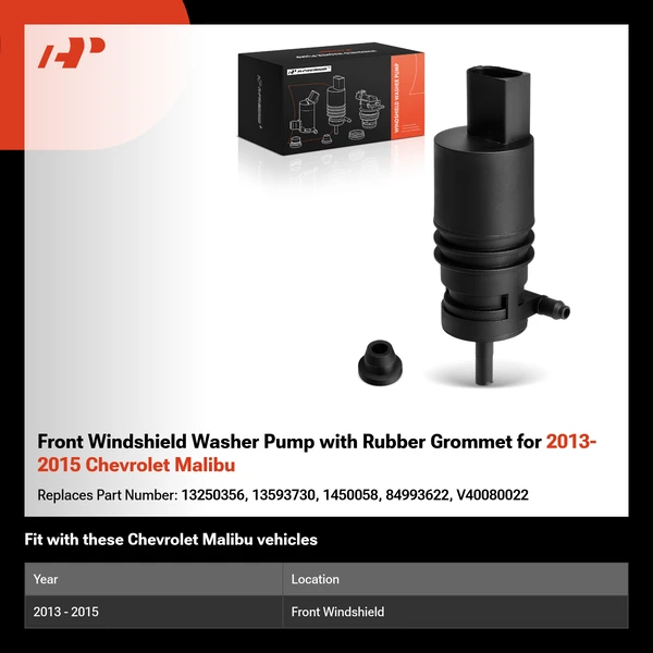 Front Windshield Washer Pump with Rubber Grommet for 2013-2015 Chevrolet Malibu
