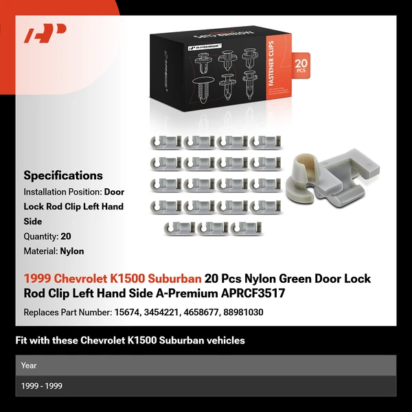 1999 Chevrolet K1500 Suburban 20 Pcs Nylon Green Door Lock Rod Clip Left Hand Side A-Premium APRCF3517