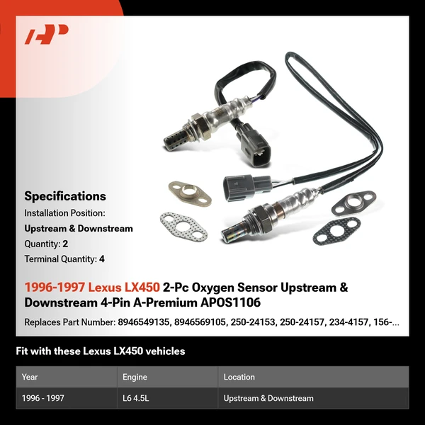 1996-1997 Lexus LX450 2-Pc Oxygen Sensor Upstream & Downstream 4-Pin A-Premium APOS1106