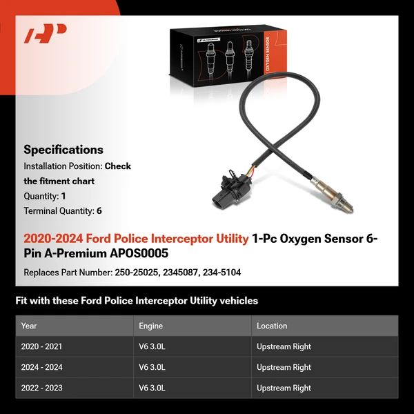 2020-2024 Ford Police Interceptor Utility 1-Pc Oxygen Sensor 6-Pin A-Premium APOS0005