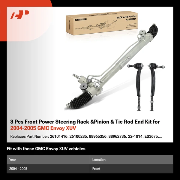 3 Pcs Front Power Steering Rack &Pinion & Tie Rod End Kit for 2004-2005 GMC Envoy XUV