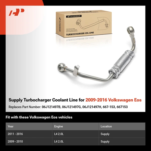 Supply Turbocharger Coolant Line for 2009-2016 Volkswagen Eos