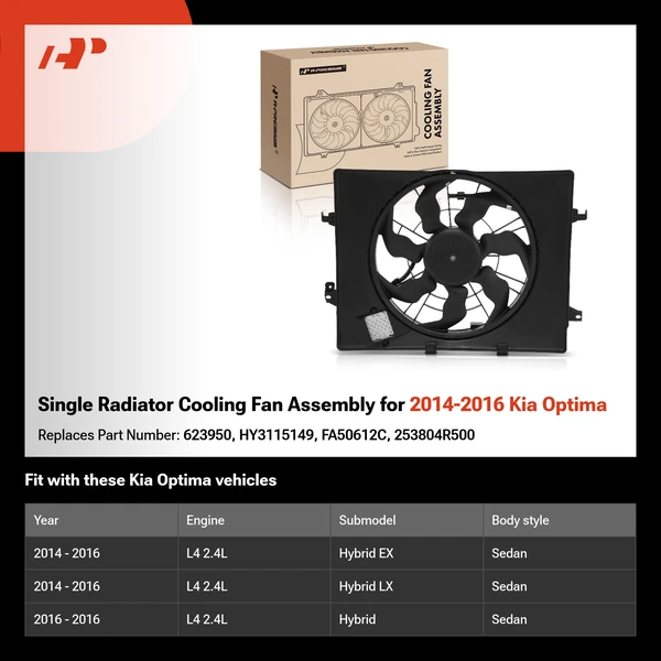 Single Radiator Cooling Fan Assembly for 2014-2016 Kia Optima