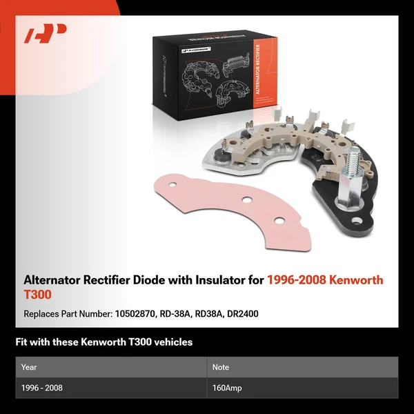 Alternator Rectifier Diode with Insulator for 1996-2008 Kenworth T300