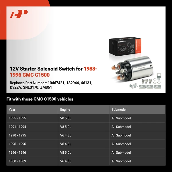 12V Starter Solenoid Switch for 1988-1996 GMC C1500