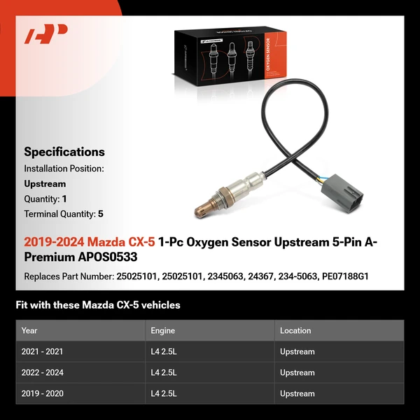2019-2024 Mazda CX-5 1-Pc Oxygen Sensor Upstream 5-Pin A-Premium APOS0533