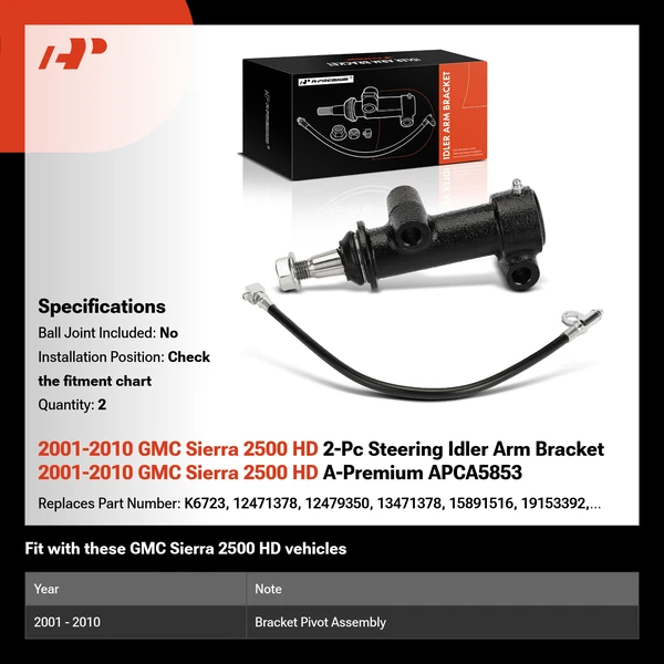 2001-2010 GMC Sierra 2500 HD 2-Pc Steering Idler Arm Bracket 2001-2010 GMC Sierra 2500 HD A-Premium APCA5853