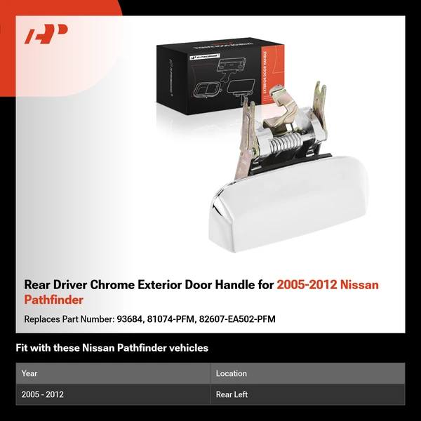 Rear Driver Chrome Exterior Door Handle for 2005-2012 Nissan Pathfinder