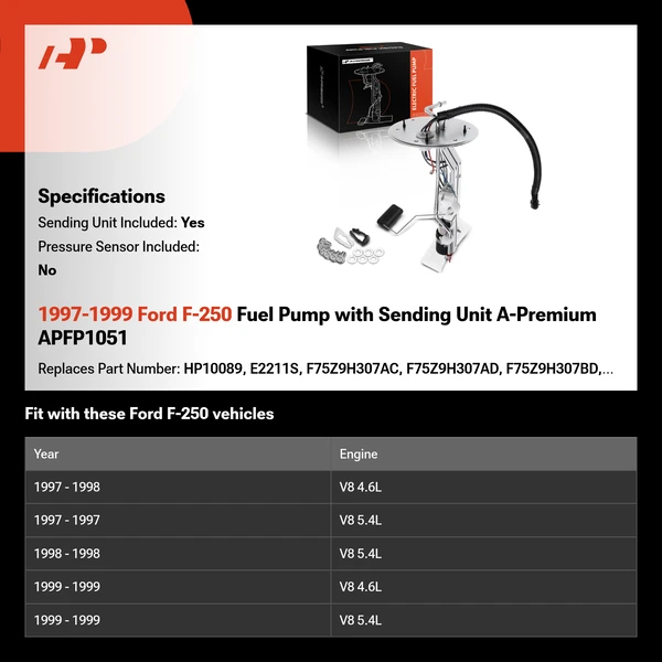 1997-1999 Ford F-250 Fuel Pump with Sending Unit A-Premium APFP1051