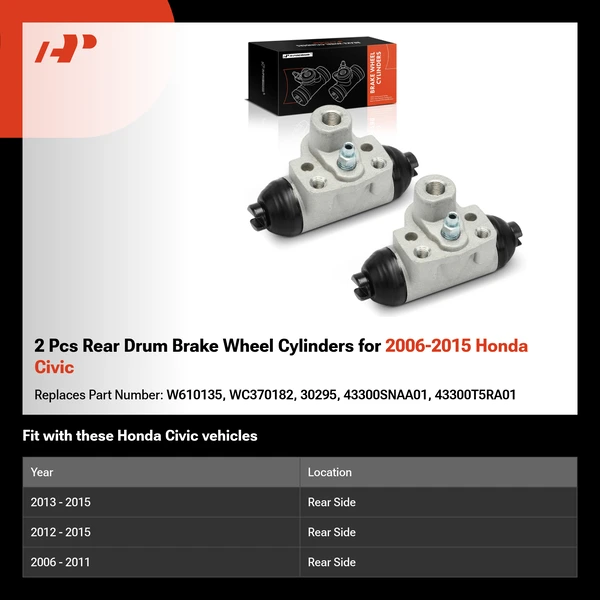 2 Pcs Rear Drum Brake Wheel Cylinders for 2006-2015 Honda Civic
