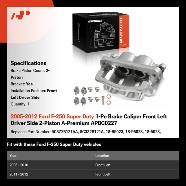 2005-2012 Ford F-250 Super Duty 1-Pc Brake Caliper Front Left Driver Side 2-Piston A-Premium APBC0227