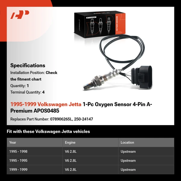 1995-1999 Volkswagen Jetta 1-Pc Oxygen Sensor 4-Pin A-Premium APOS0485