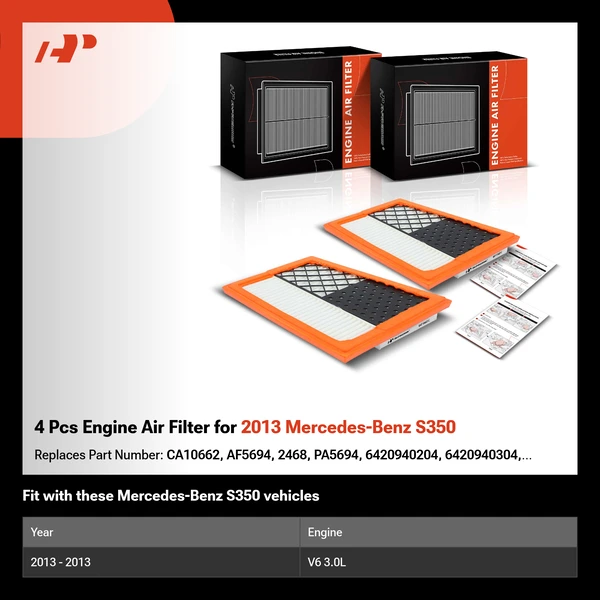 4 Pcs Engine Air Filter for 2013 Mercedes-Benz S350