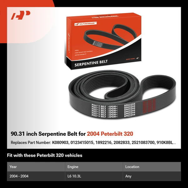 90.31 inch Serpentine Belt for 2004 Peterbilt 320