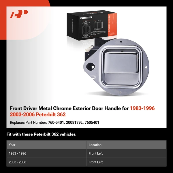 Front Driver Metal Chrome Exterior Door Handle for 1983-1996 2003-2006 Peterbilt 362