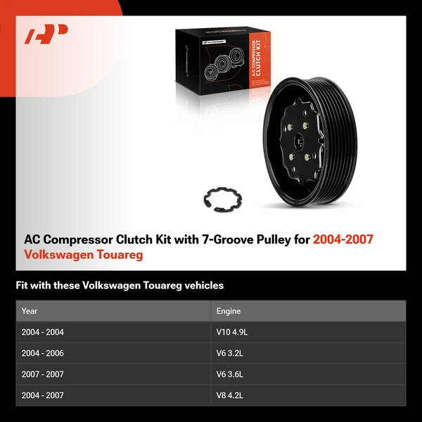 AC Compressor Clutch Kit with 7-Groove Pulley for 2004-2007 Volkswagen Touareg