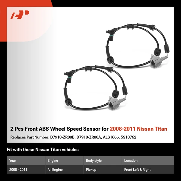 2 Pcs Front ABS Wheel Speed Sensor for 2008-2011 Nissan Titan