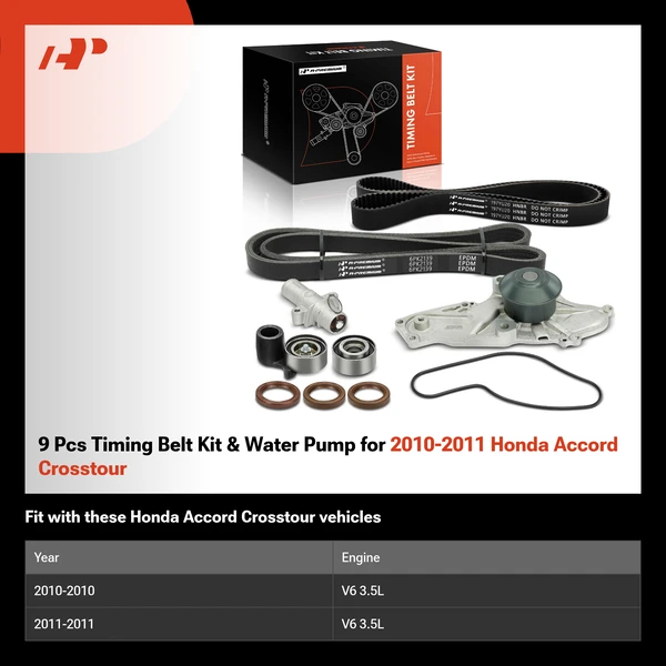 9 Pcs Timing Belt Kit & Water Pump for 2010-2011 Honda Accord Crosstour